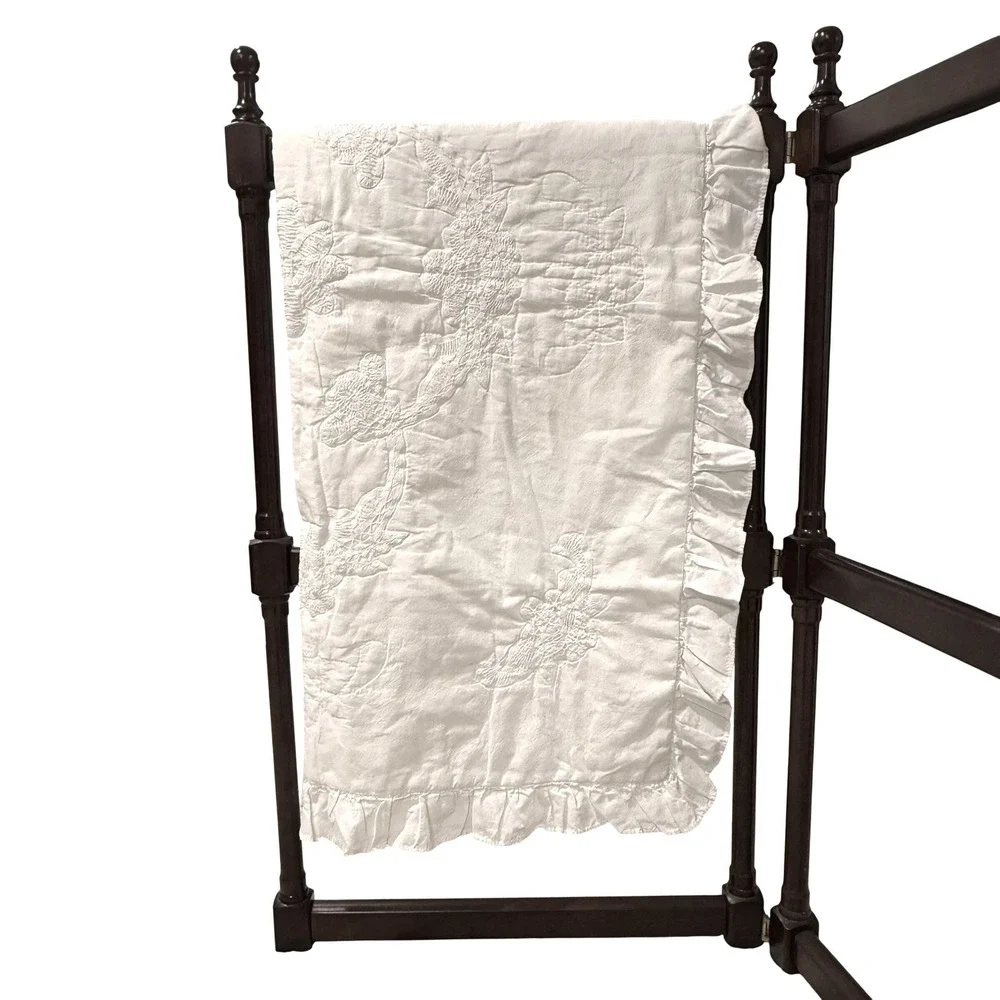 Handmade Whitework Embroidered Baby Coverlet Ruffled Heirloom Vintage Nursery